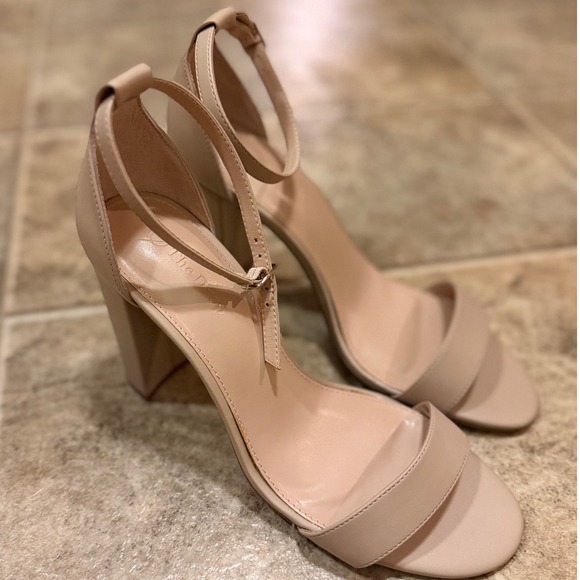 The Drop Shoes - The Drop Avery Women Nude Beige Block Heel Ankle Strap Sandal Size 9.5 High Heel